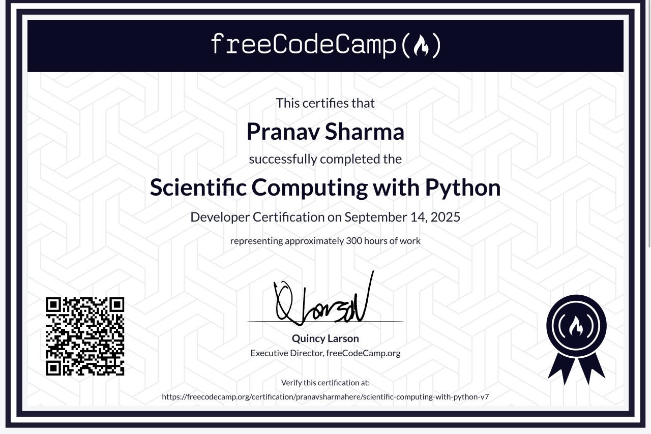 freeCodeCamp certificate in Scientific Computing with Python